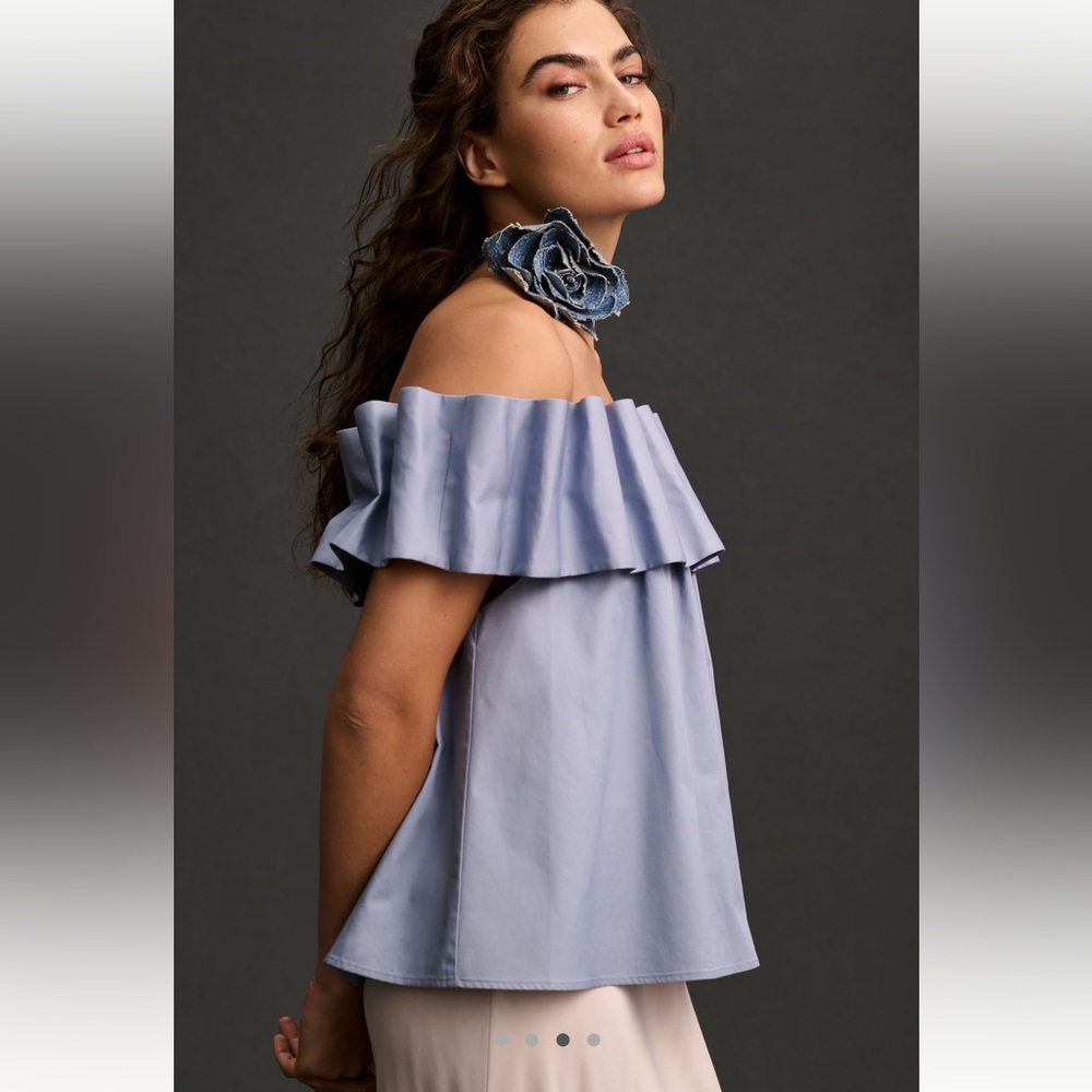 Anthropologie Off The Shoulder Pleated Swing Top New Small Blue Mare Mare - Picture 2 of 12